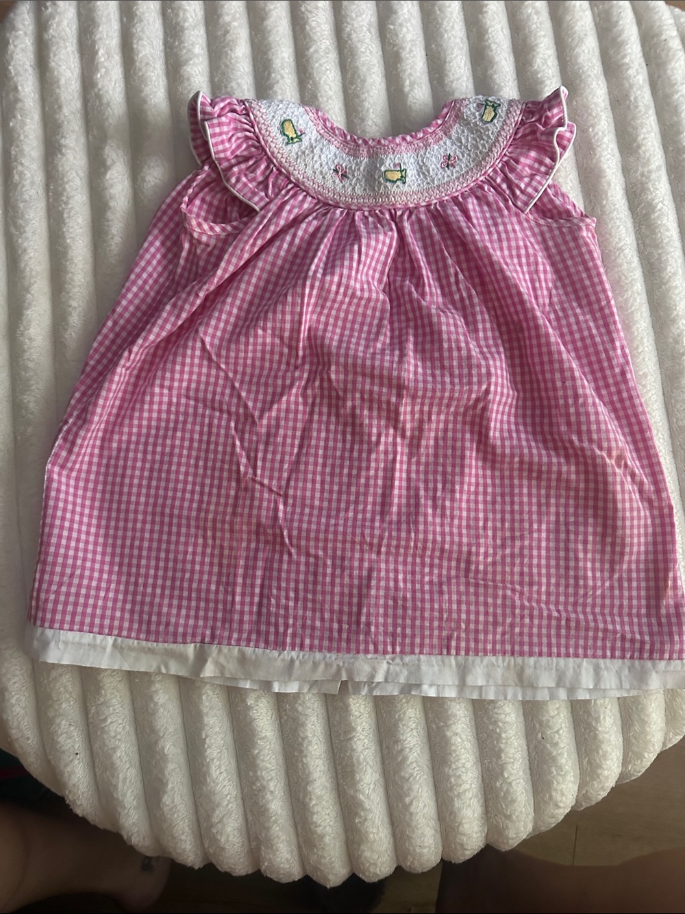 Masters -Pink Gingham Smocked Baby Dress Top